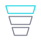 An icon of a funnel with three tiers, with the top tier highlighted in blue. This represents the focus on Awareness tactics in the sales funnel.