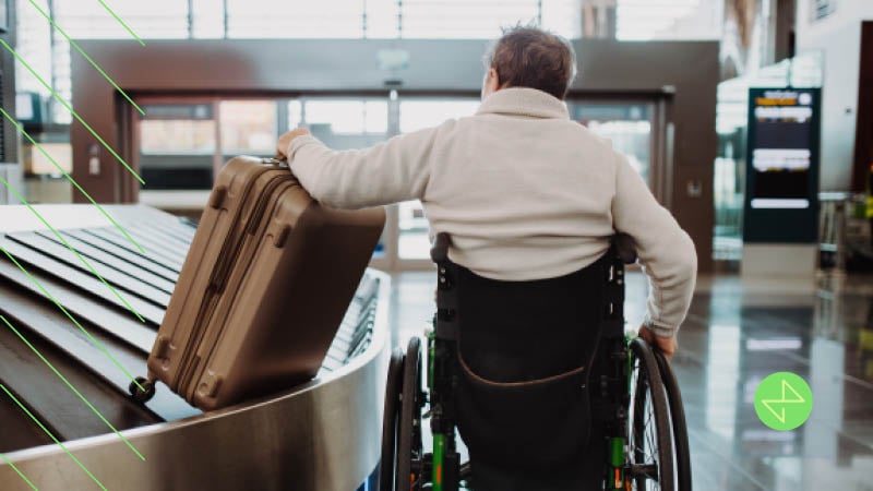 Man with disability traveling, in need of accommodations with air travel