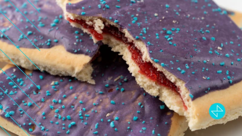 Purple and blue Pop Tarts evoking nostalgia with a nod to childhood favorite snacks
